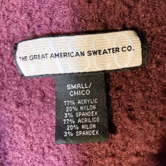 MAROON CROSS-V KNOBBY KNIT MEDIUM WEIGHT CARDIGAN BY G.A.S.CO – MISSES SMALL - Picture 3 of 3